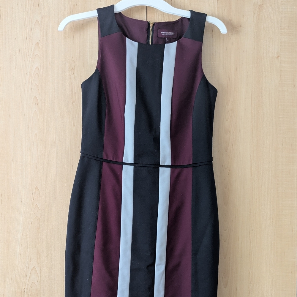 Elegant Black and Burgundy Striped Dress